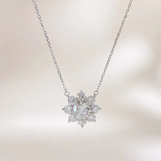 0.53 ct Floral Pavé Round-Cut Lab-Grown Diamond Necklace in 18K White Gold – APYN0160-W