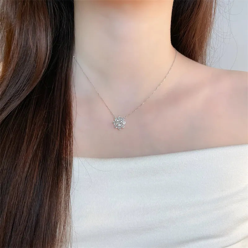 0.53 ct Floral Pavé Round-Cut Lab-Grown Diamond Necklace in 18K White Gold – APYN0160-W