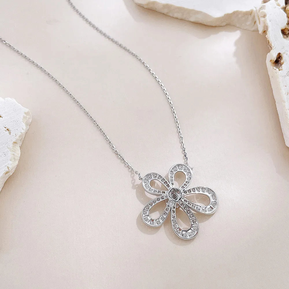 1.23 ctw Floral Pavé Round-Cut Lab-Grown Diamond Necklace in 18K White Gold – APYN0175-W
