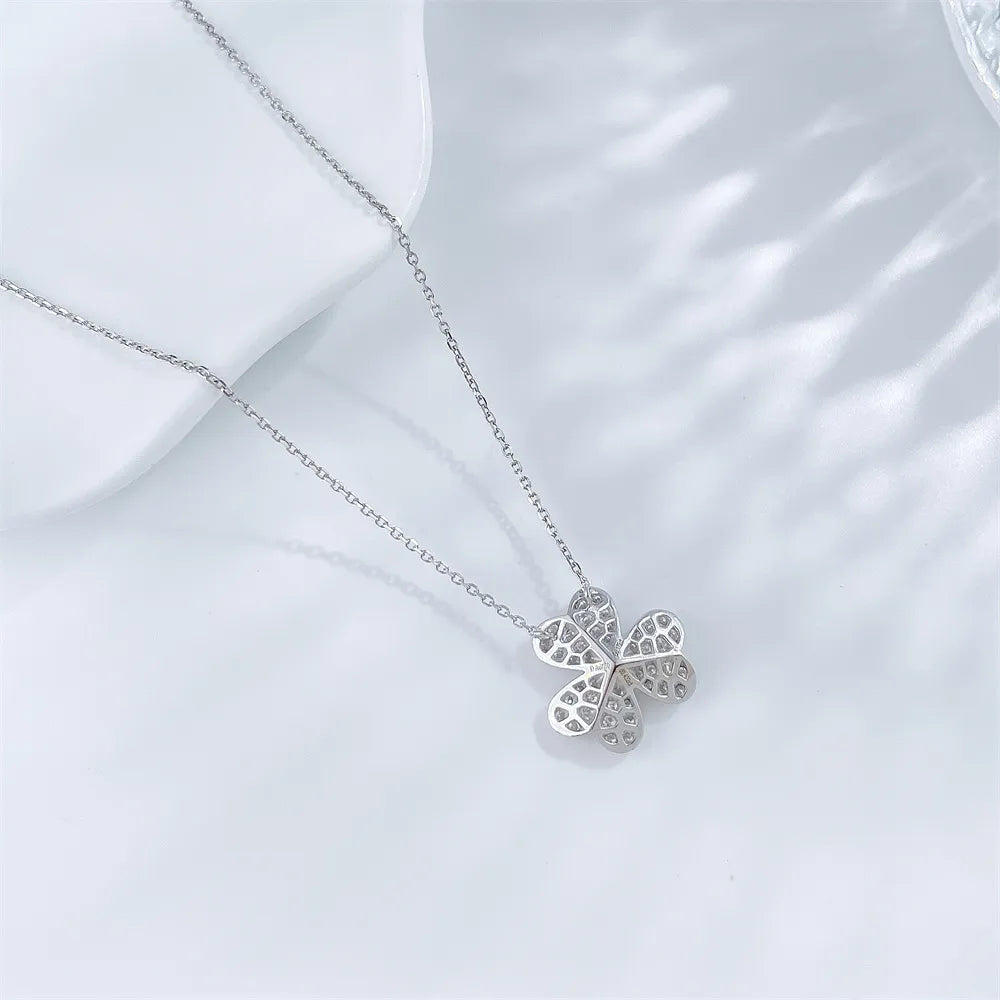 0.17 ct Four-Leaf Clover Round-Cut Lab-Grown Diamond Necklace in 18K White Gold – APYN0177-W