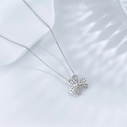 0.17 ct Four-Leaf Clover Round-Cut Lab-Grown Diamond Necklace in 18K White Gold – APYN0177-W