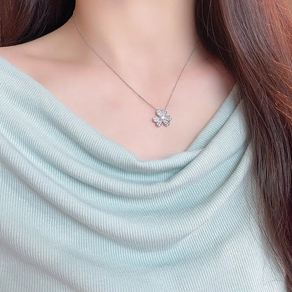 0.17 ct Four-Leaf Clover Round-Cut Lab-Grown Diamond Necklace in 18K White Gold – APYN0177-W