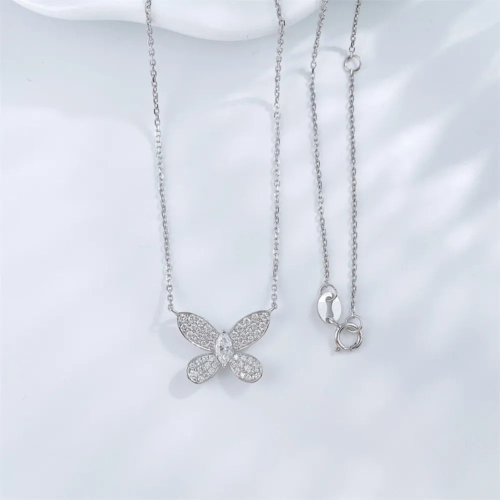 0.12 ct Butterfly Adjustable Mixed-Cut Lab-Grown Diamond Necklace in 18K White Gold – APYN0178-W