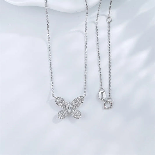 0.12 ct Butterfly Adjustable Mixed-Cut Lab-Grown Diamond Necklace in 18K White Gold – APYN0178-W