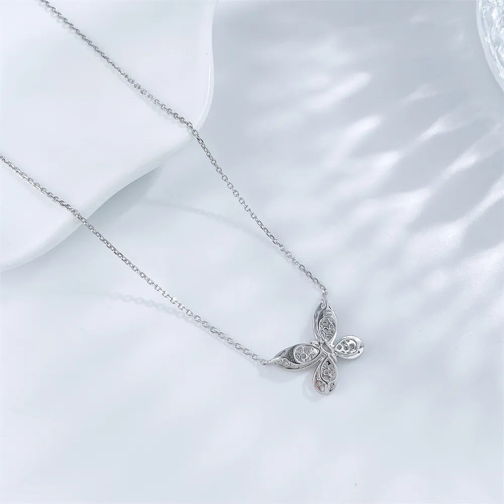 0.12 ct Butterfly Adjustable Mixed-Cut Lab-Grown Diamond Necklace in 18K White Gold – APYN0178-W