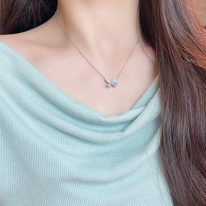 0.12 ct Butterfly Adjustable Mixed-Cut Lab-Grown Diamond Necklace in 18K White Gold – APYN0178-W