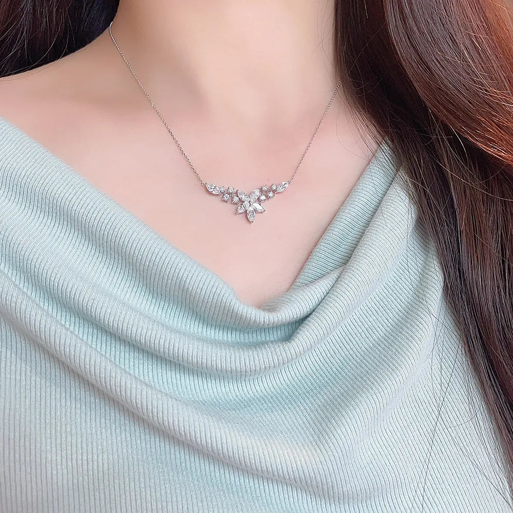 2.62 ctw Floral Adjustable Marquise-Cut Lab-Grown Diamond Necklace in 18K White Gold