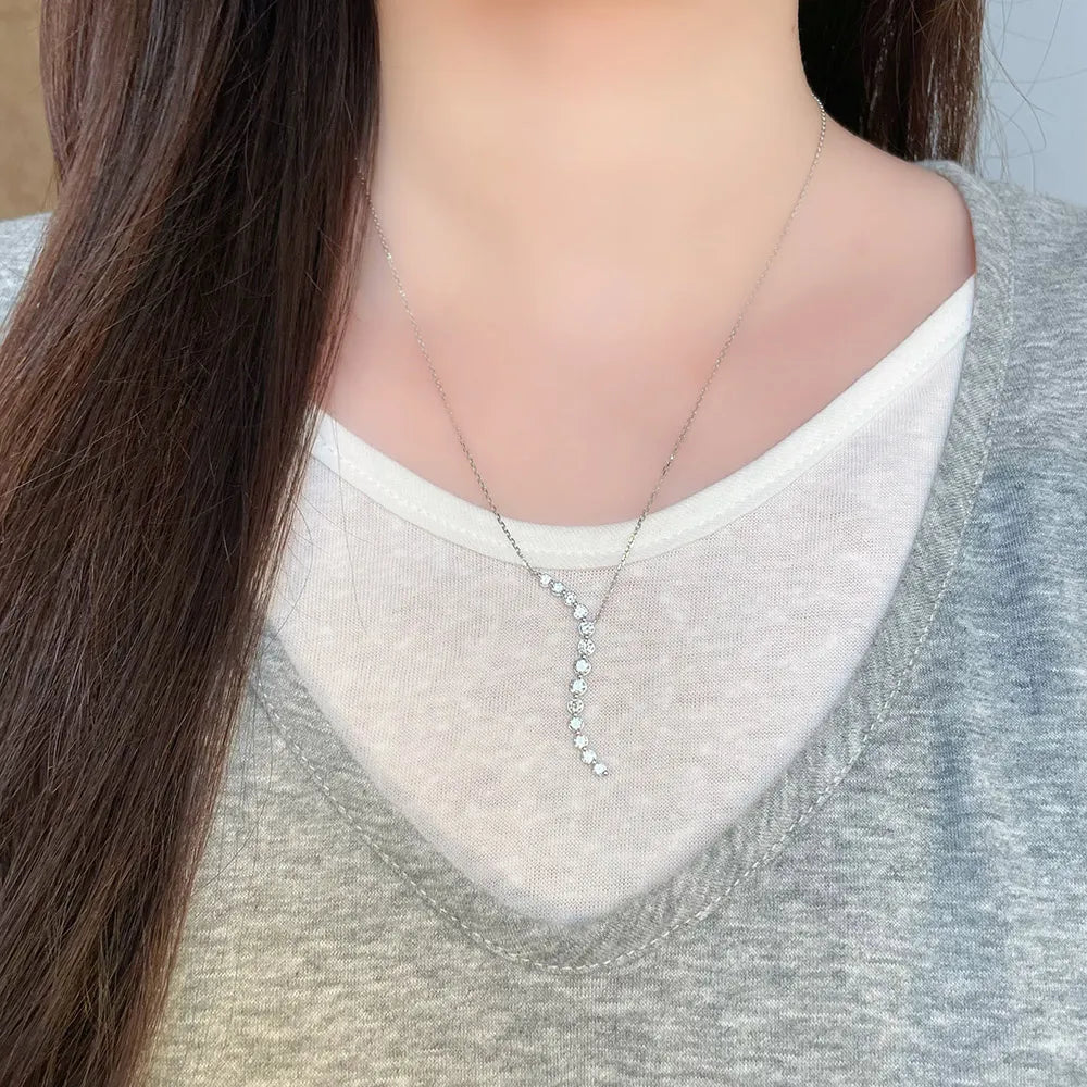 0.93 ctw Adjustable Round-Cut Lab-Grown Diamond Necklace in 18K White Gold