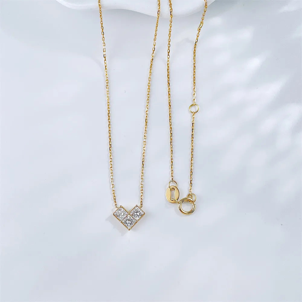 0.57 ctw Heart Three-Stone Princess-Cut Lab-Grown Diamond Necklace in 18K Yellow Gold