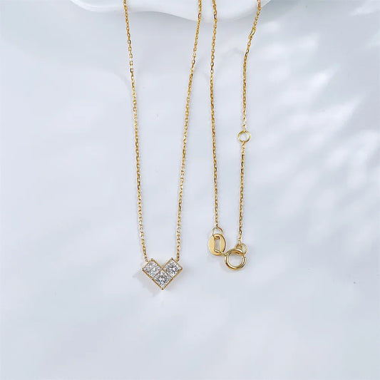 0.57 ctw Heart Three-Stone Princess-Cut Lab-Grown Diamond Necklace in 18K Yellow Gold