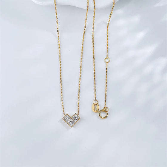 0.57 ctw Heart Three-Stone Princess-Cut Lab-Grown Diamond Necklace in 18K Yellow Gold