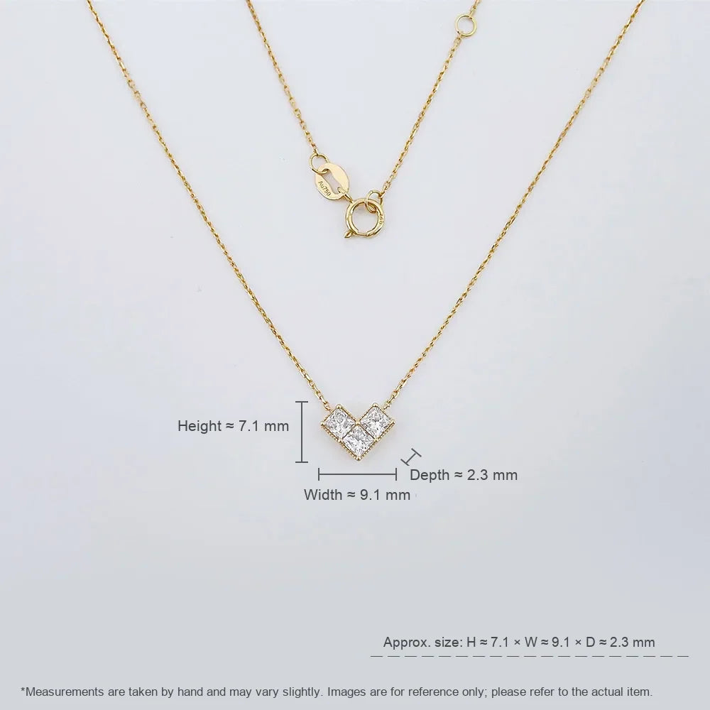 0.57 ctw Heart Three-Stone Princess-Cut Lab-Grown Diamond Necklace in 18K Yellow Gold
