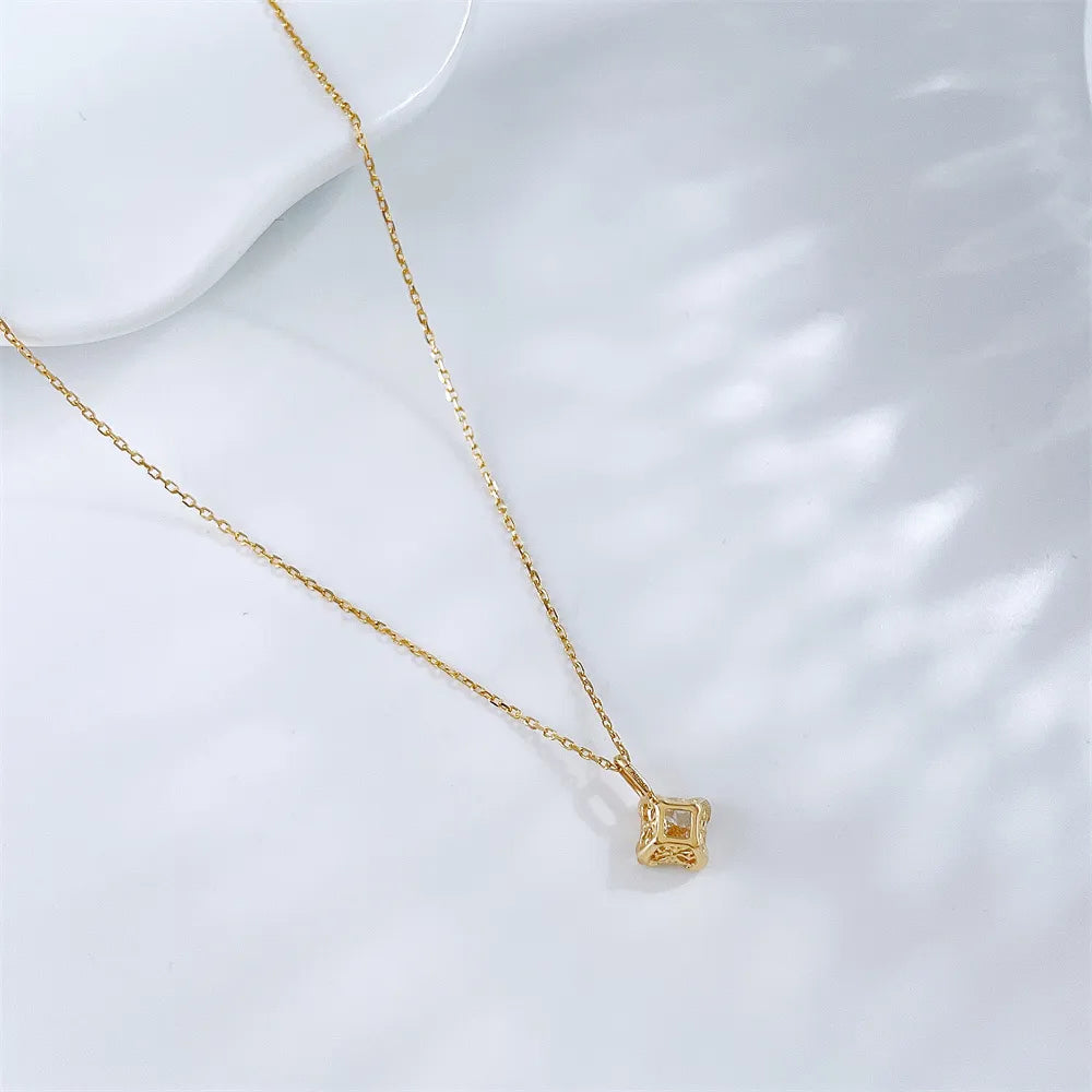 0.51 ct Minimalist Princess-Cut Lab-Grown Diamond Necklace in 18K Yellow Gold – APYN0201-Y