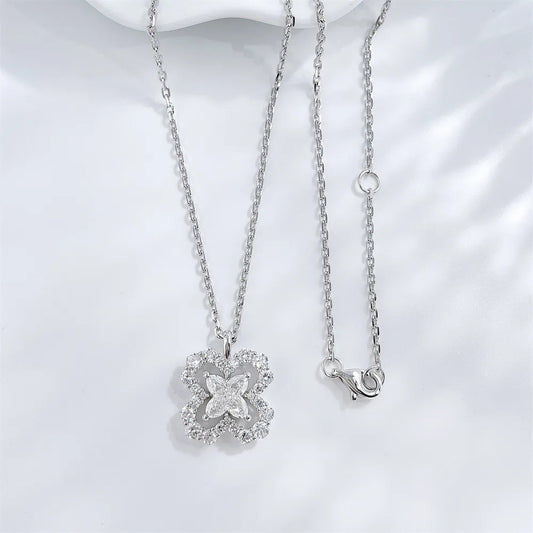 1.25 ct Four-Leaf Clover Round-Cut Lab-Grown Diamond Necklace in 18K White Gold – APYN0213-W