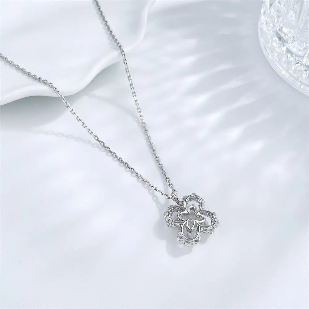 1.25 ct Four-Leaf Clover Round-Cut Lab-Grown Diamond Necklace in 18K White Gold – APYN0213-W
