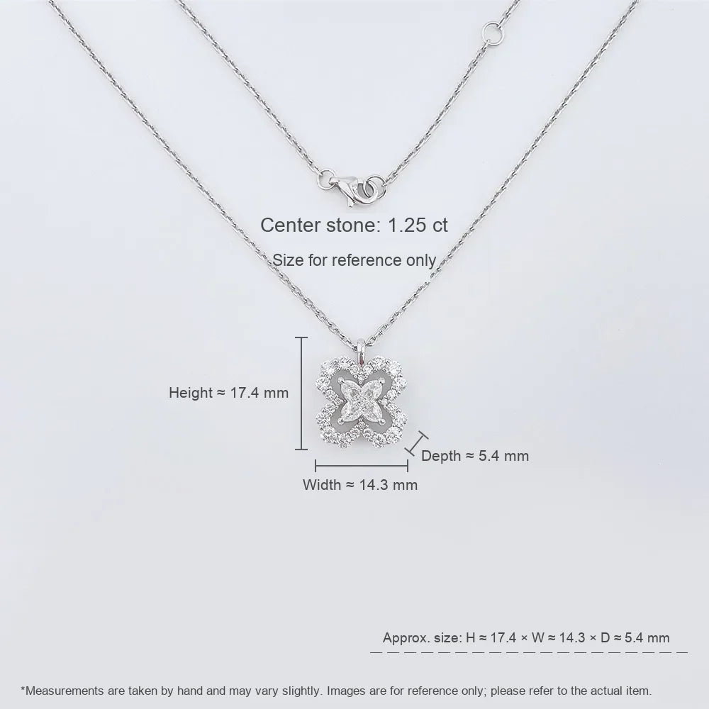 1.25 ct Four-Leaf Clover Round-Cut Lab-Grown Diamond Necklace in 18K White Gold – APYN0213-W