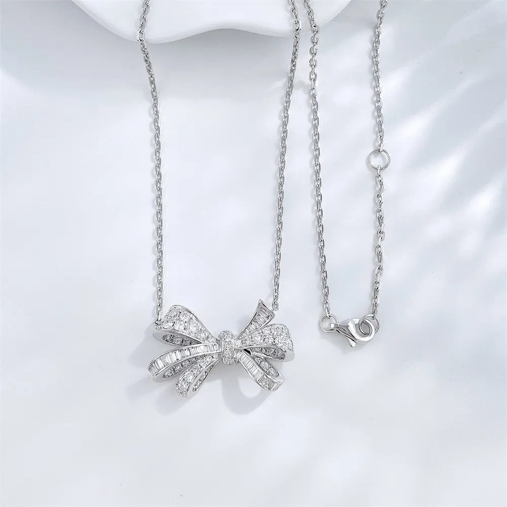 1.44 ctw Bow Adjustable Round-Cut Lab-Grown Diamond Necklace in 18K White Gold