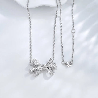 1.44 ctw Bow Adjustable Round-Cut Lab-Grown Diamond Necklace in 18K White Gold