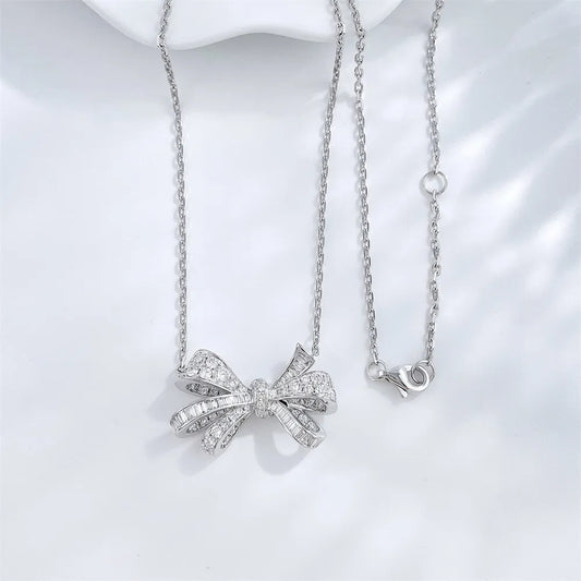1.44 ctw Bow Adjustable Round-Cut Lab-Grown Diamond Necklace in 18K White Gold