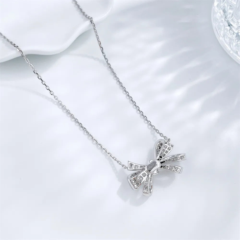 1.44 ctw Bow Adjustable Round-Cut Lab-Grown Diamond Necklace in 18K White Gold
