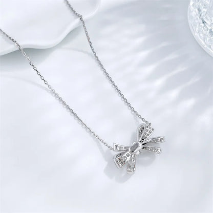 1.44 ctw Bow Adjustable Round-Cut Lab-Grown Diamond Necklace in 18K White Gold