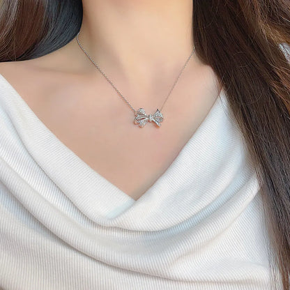1.44 ctw Bow Adjustable Round-Cut Lab-Grown Diamond Necklace in 18K White Gold