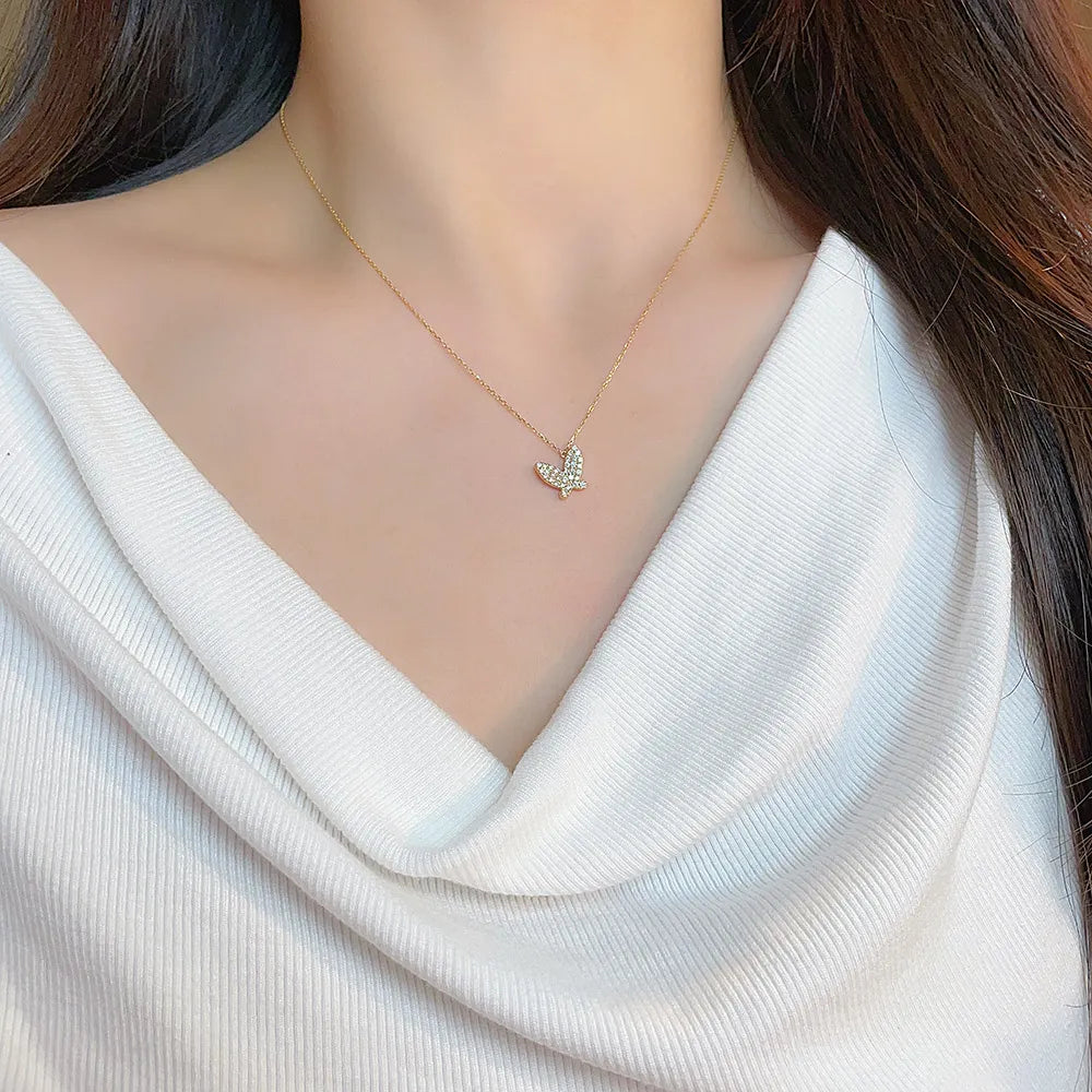 0.31 ctw Butterfly Adjustable Round-Cut Lab-Grown Diamond Necklace in 18K Yellow Gold