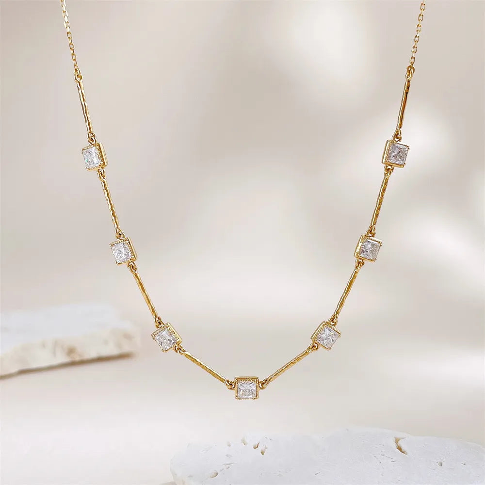 1.27 ctw Vintage Adjustable Princess-Cut Lab-Grown Diamond Necklace in 18K Yellow Gold
