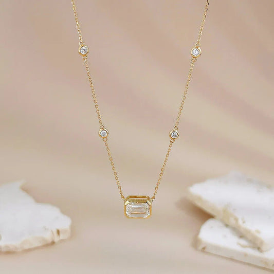 1.54 ct Minimalist Adjustable Emerald-Cut Lab-Grown Diamond Necklace in 18K Yellow Gold