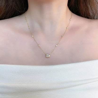 1.54 ct Minimalist Adjustable Emerald-Cut Lab-Grown Diamond Necklace in 18K Yellow Gold