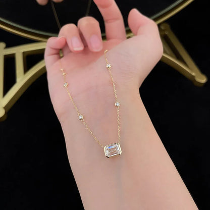1.54 ct Minimalist Adjustable Emerald-Cut Lab-Grown Diamond Necklace in 18K Yellow Gold
