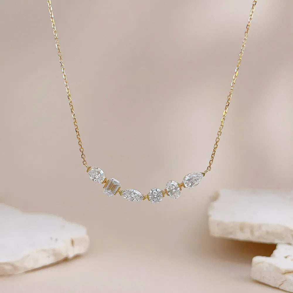 1.5 ctw Vintage Stackable Mixed-Cut Lab-Grown Diamond Necklace in 18K Yellow Gold