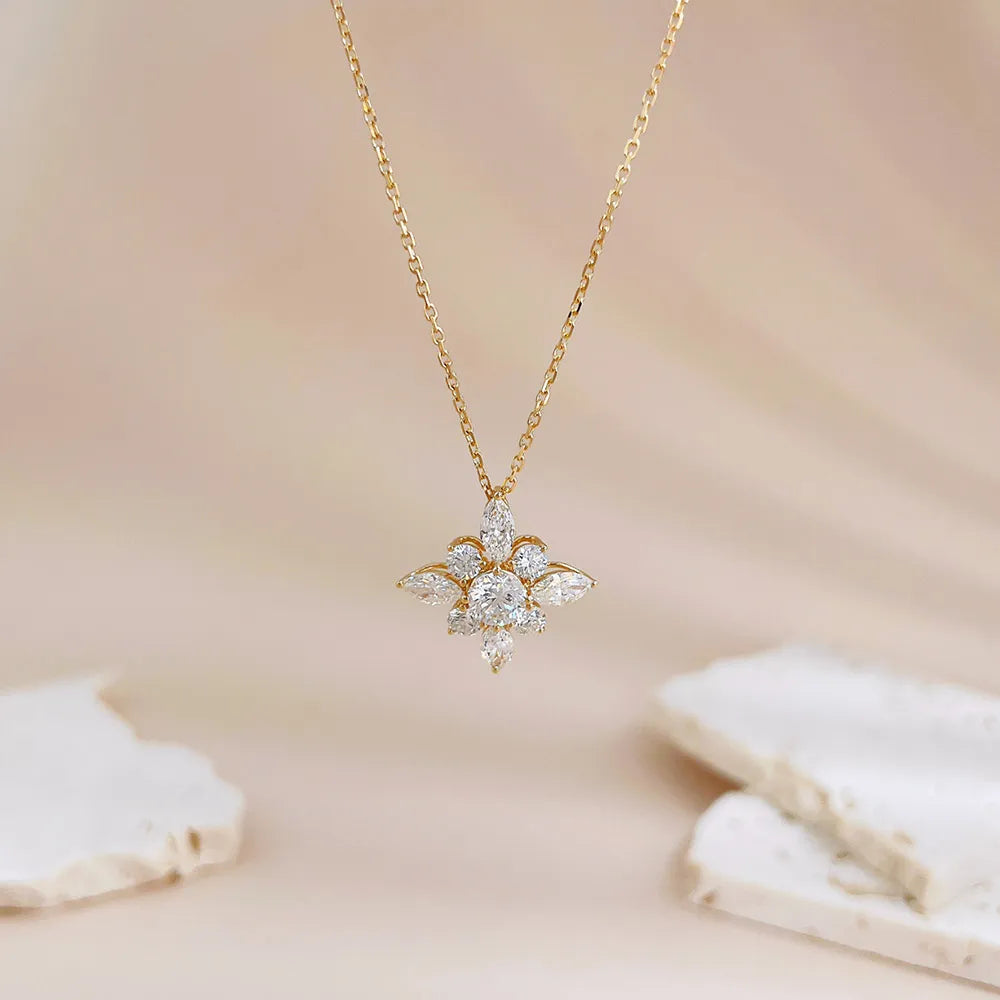 0.54 ct Cross Pavé Mixed-Cut Lab-Grown Diamond Necklace in 18K Yellow Gold