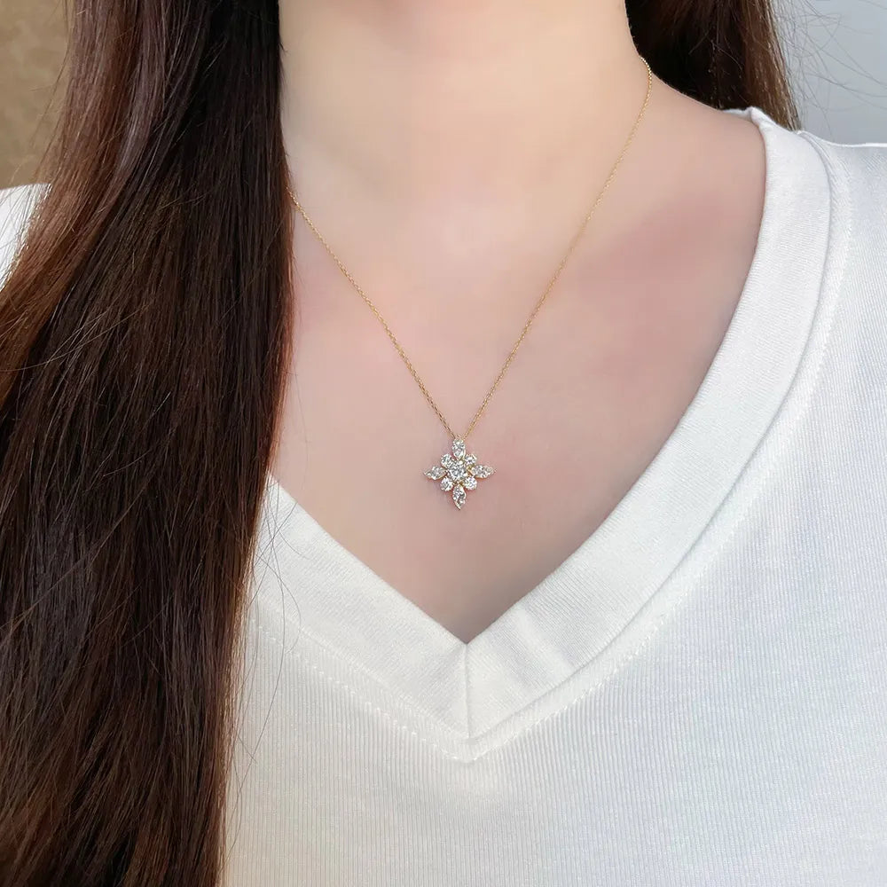 0.54 ct Cross Pavé Mixed-Cut Lab-Grown Diamond Necklace in 18K Yellow Gold