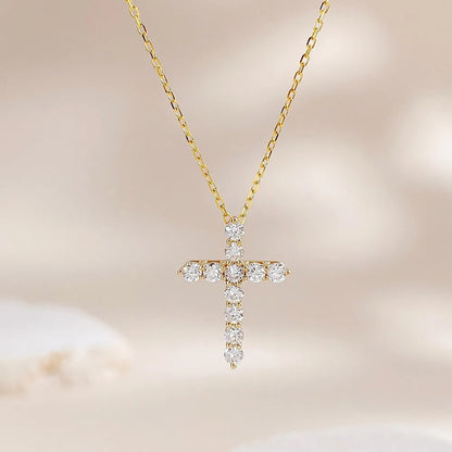0.45 ctw Cross Adjustable Round-Cut Lab-Grown Diamond Necklace in 18K Yellow Gold