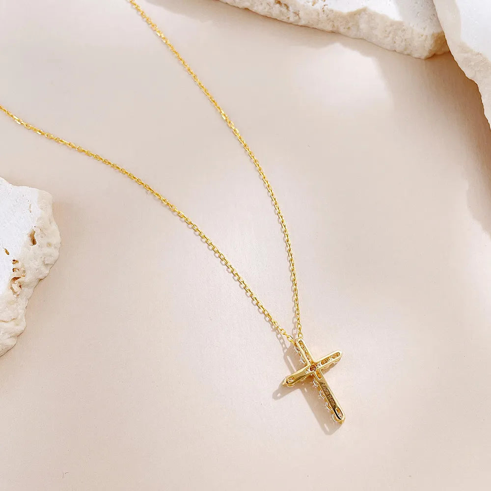 0.45 ctw Cross Adjustable Round-Cut Lab-Grown Diamond Necklace in 18K Yellow Gold