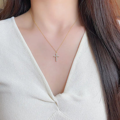 0.45 ctw Cross Adjustable Round-Cut Lab-Grown Diamond Necklace in 18K Yellow Gold