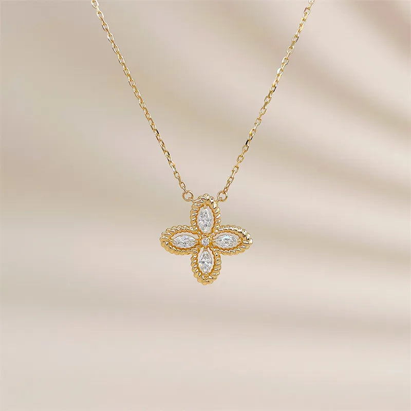 0.27 ctw Four-Leaf Clover Marquise-Cut Lab-Grown Diamond Necklace in 18K Yellow Gold