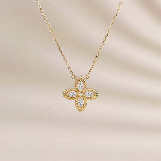 0.27 ctw Four-Leaf Clover Marquise-Cut Lab-Grown Diamond Necklace in 18K Yellow Gold