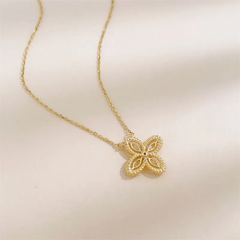 0.27 ctw Four-Leaf Clover Marquise-Cut Lab-Grown Diamond Necklace in 18K Yellow Gold