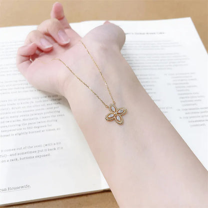 0.27 ctw Four-Leaf Clover Marquise-Cut Lab-Grown Diamond Necklace in 18K Yellow Gold