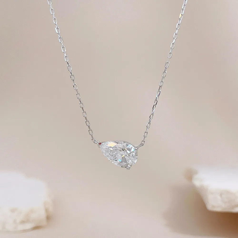 1.06 ct Minimalist Adjustable Pear-Cut Lab-Grown Diamond Necklace in 18K White Gold