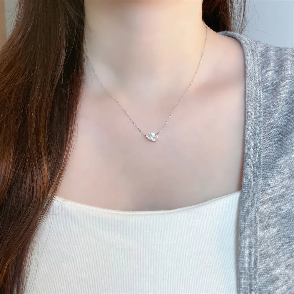 1.06 ct Minimalist Adjustable Pear-Cut Lab-Grown Diamond Necklace in 18K White Gold