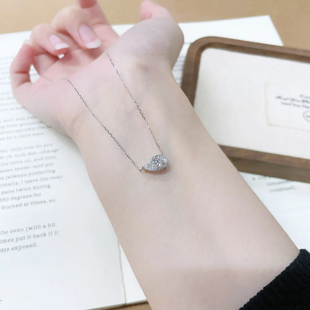 1.06 ct Minimalist Adjustable Pear-Cut Lab-Grown Diamond Necklace in 18K White Gold