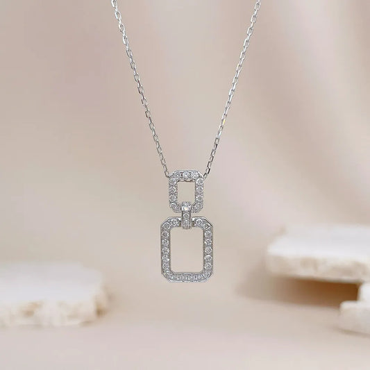 0.32 ctw Geometric Adjustable Round-Cut Lab-Grown Diamond Necklace in 18K White Gold