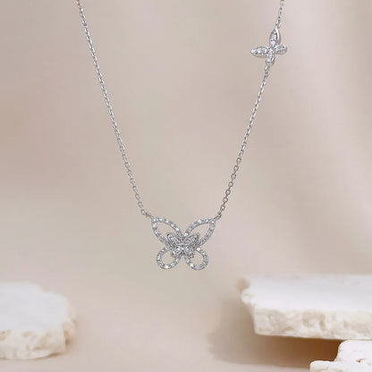 0.27 ctw Butterfly Adjustable Round-Cut Lab-Grown Diamond Necklace in 18K White Gold – APYN0248-W