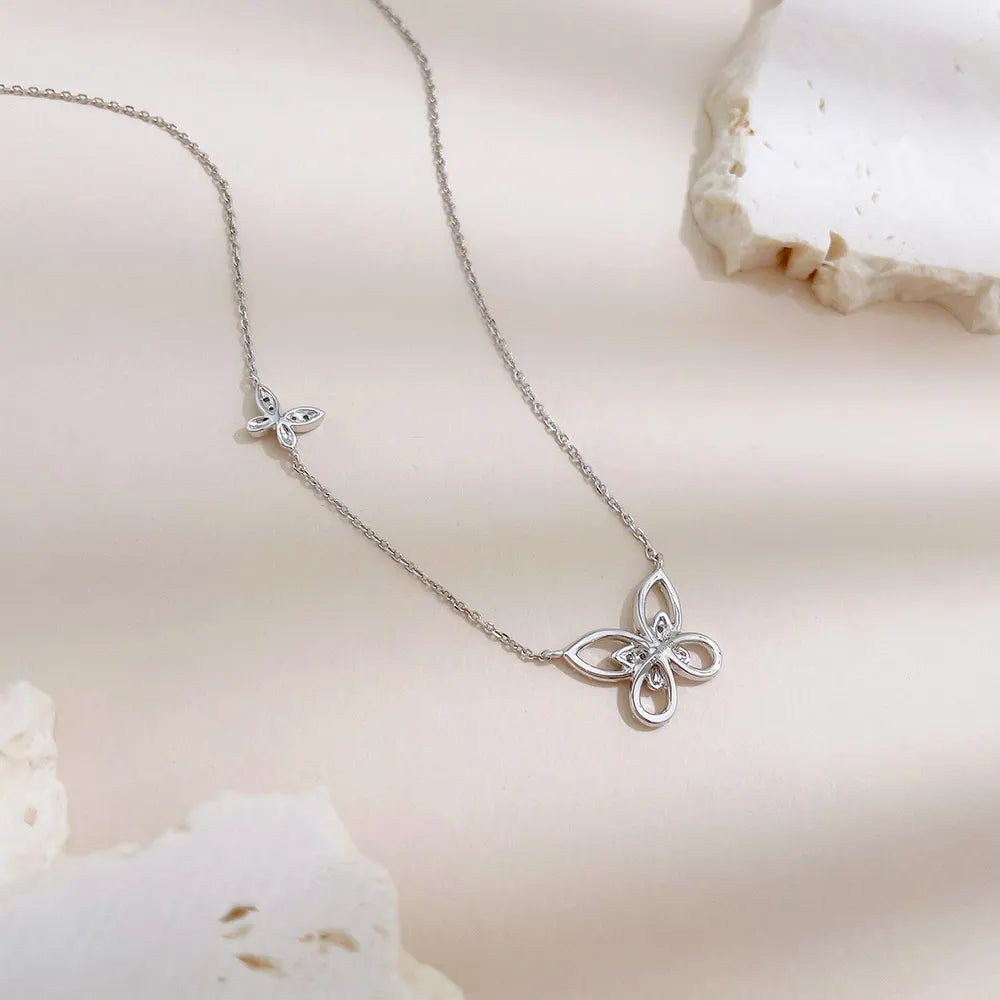0.27 ctw Butterfly Adjustable Round-Cut Lab-Grown Diamond Necklace in 18K White Gold – APYN0248-W