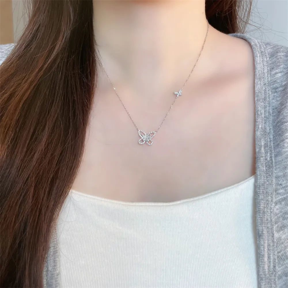 0.27 ctw Butterfly Adjustable Round-Cut Lab-Grown Diamond Necklace in 18K White Gold – APYN0248-W