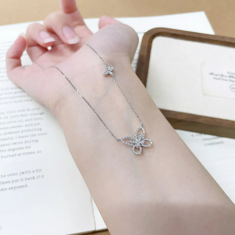 0.27 ctw Butterfly Adjustable Round-Cut Lab-Grown Diamond Necklace in 18K White Gold – APYN0248-W