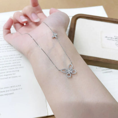 0.27 ctw Butterfly Adjustable Round-Cut Lab-Grown Diamond Necklace in 18K White Gold – APYN0248-W
